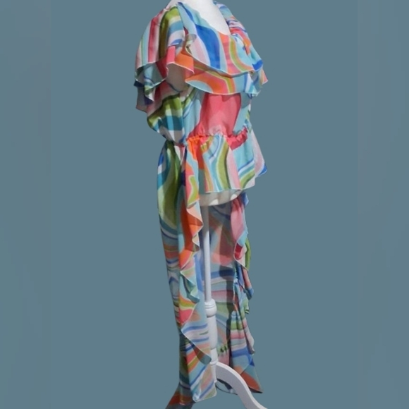 New "NWT" Girl Soul High Low Colorful Ruffled Romantic Maxi Dress, XL - Picture 2 of 11